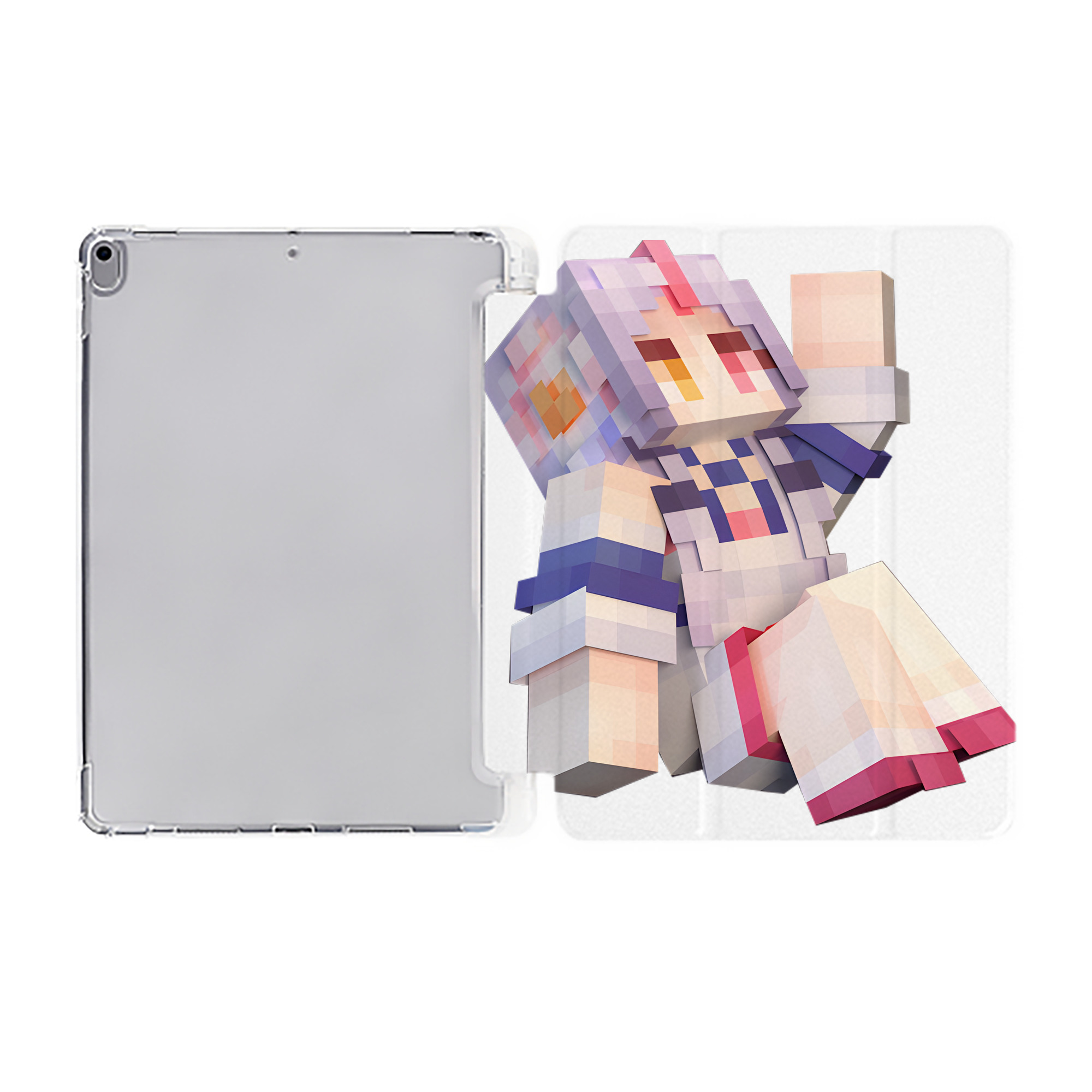 （画像用） マインクラフト ブロックの世界 Minecraft MC Block world IPad ケース ペン収納付き 三つ折りスタンド PUレザー×シリコン 対応機種9.5/10.5/10.9インチ